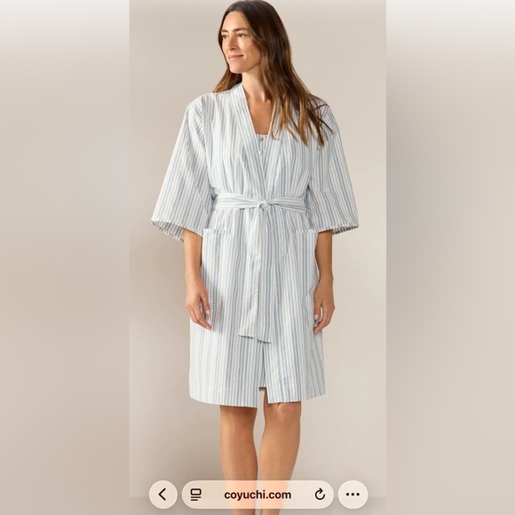 Coyuchi Other - Coyuchi Women's Striped Robe - Light Blue,White, Sage (looks grey)